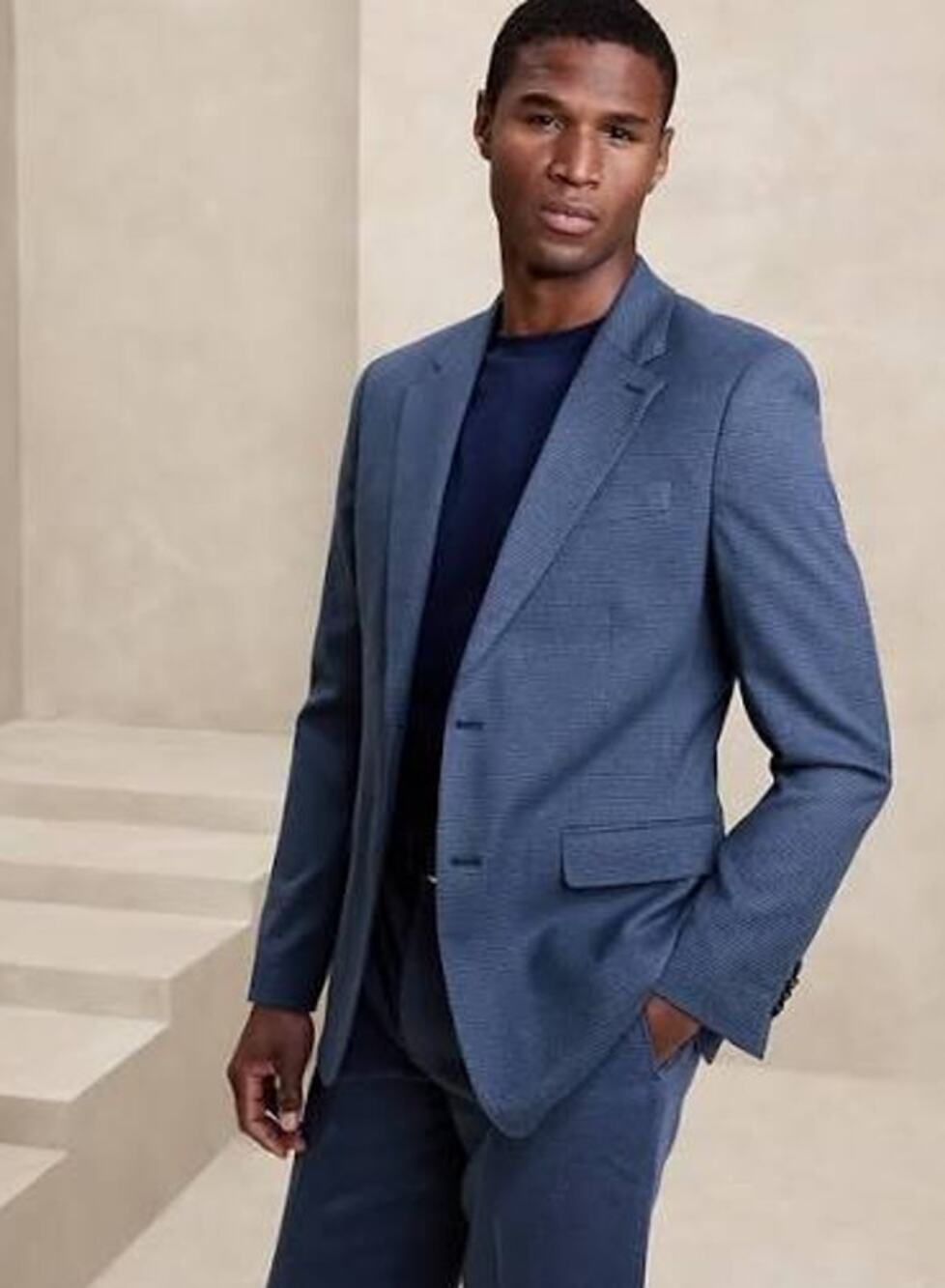 Banana Republic Tailored Fit Linen Cotton Blazer Suit Jacket Navy Blue 44R EUC
